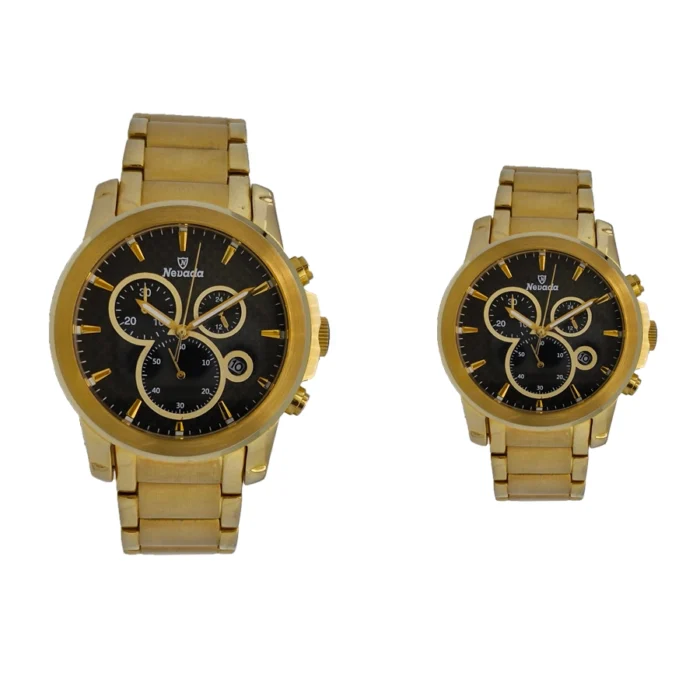 ست ساعت مچی نوادا مدل 12103G زنانه و مردانه | کرنوگراف، موتور ژاپنی - Image 1