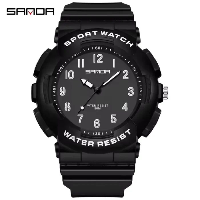 ساعت مچی پسرانه اسپرت SANDA مدل اورجینال موتور ژاپنی مشکی - Image 1