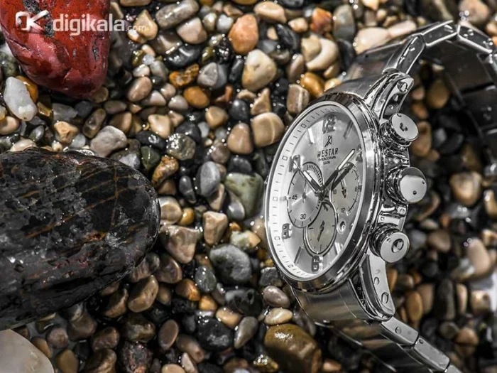 ساعت مردانه وستار مدل 5669STN کرنوگراف با بند استیل و صفحه سفید نقره‌ای - Image 2