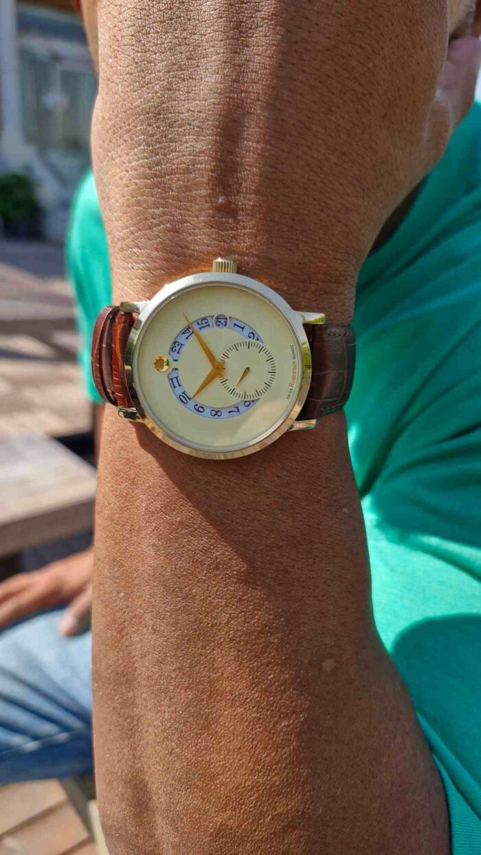 ساعت مردانه رومانس | استیل لوکس با بند چرمی قهوه‌ای و صفحه نخودی - Image 3