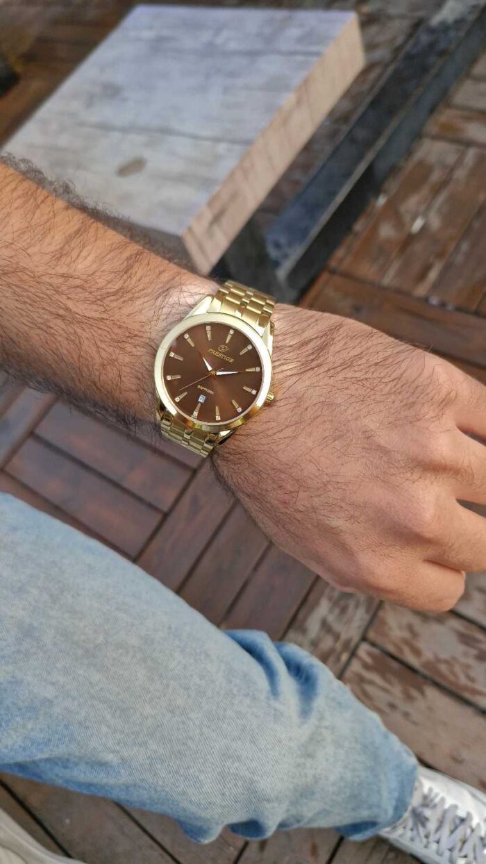 ساعت مردانه پرستیژ مدل P9067M با صفحه قهوه‌ای نگین‌دار - Image 3