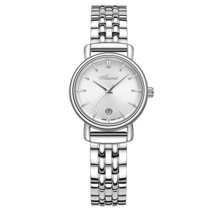 ساعت زنانه اکسنت مدل AX120015L با صفحه سفید نقره‌ای و بند استیل - Image 1