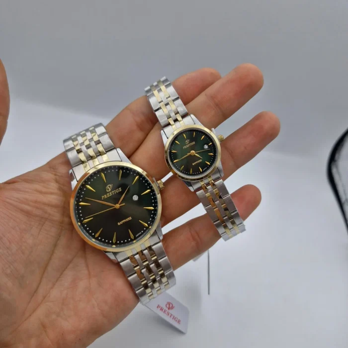 ساعت ست زنانه و مردانه پرستیژ مدل P9204 لیمیتد ادیشن با صفحه سبز و بند دو رنگ استیل - Image 3