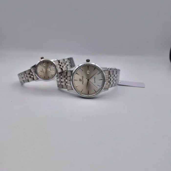 ساعت ست زنانه و مردانه پرستیژ مدل P9204 لیمیتد ادیشن با صفحه نقره‌ای و بند استیل لوکس - Image 2