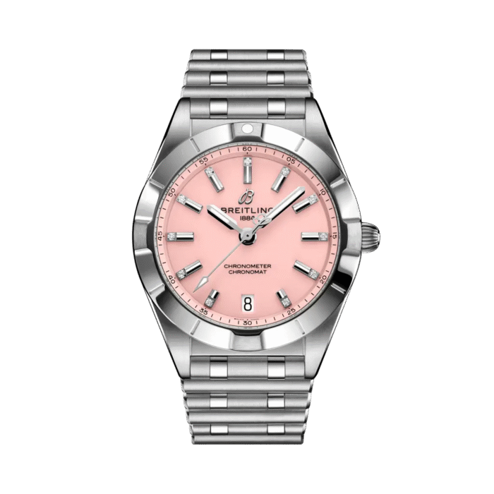 ساعت زنانه برایتلینگ صفحه صورتی با بند استیل - Image 1