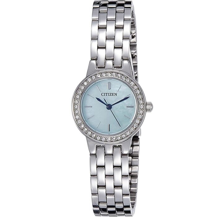 ساعت زنانه سیتیزن نگین‌دار | استیل نقره‌ای با صفحه تیفانی لوکس - Image 1