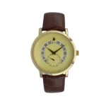 ساعت مردانه رومانس | استیل لوکس با بند چرمی قهوه‌ای و صفحه نخودی