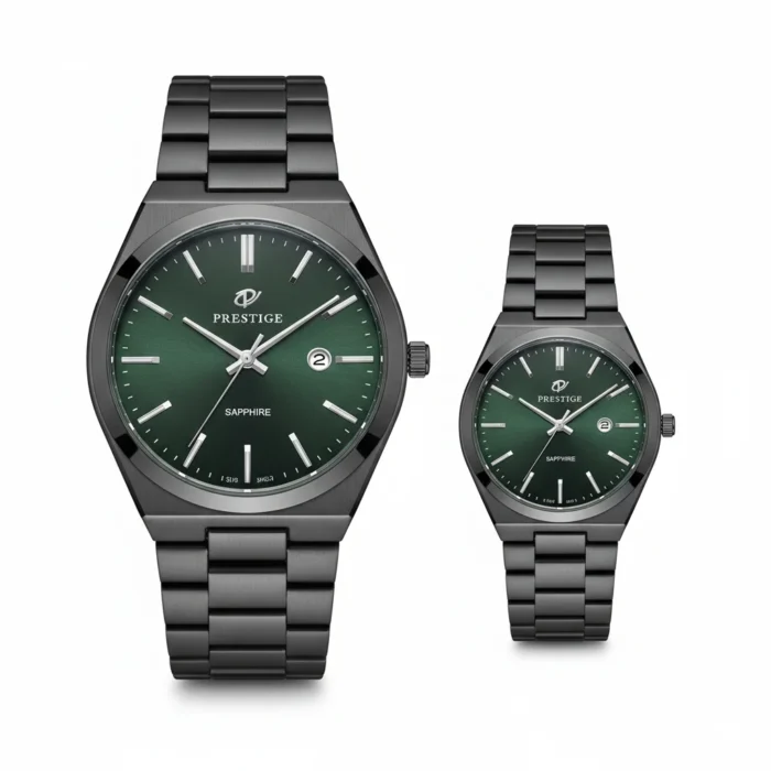 ساعت ست زنانه و مردانه پرستیژ مدل 9201 دودی مات با صفحه سبز