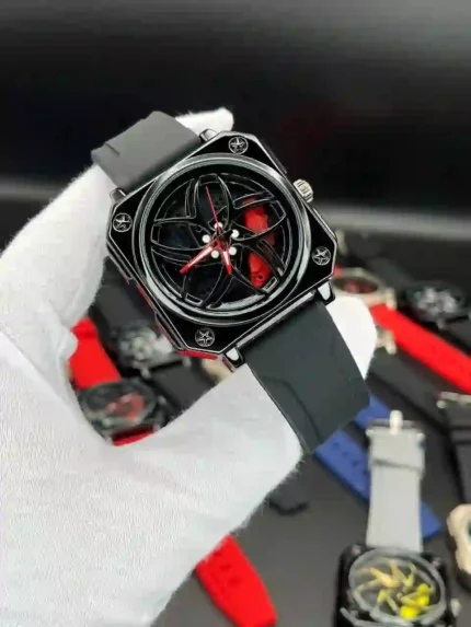 ساعت مردانه رینگی قرمز مربعی